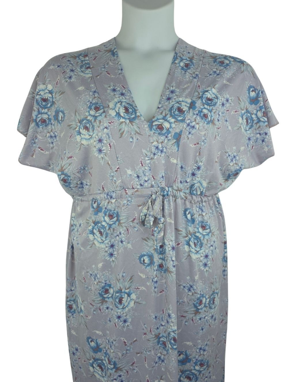 Floral Blue Loungewear Size M With V Neck & Tie Waist 3517-AL
